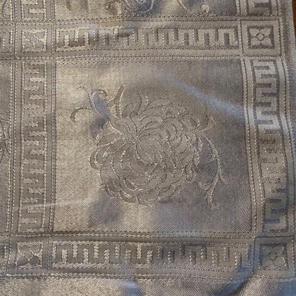 Sold🎈Damask Tablecloth Rectangular Floral Swirl Greek Key Border White - Picture 5 of 11